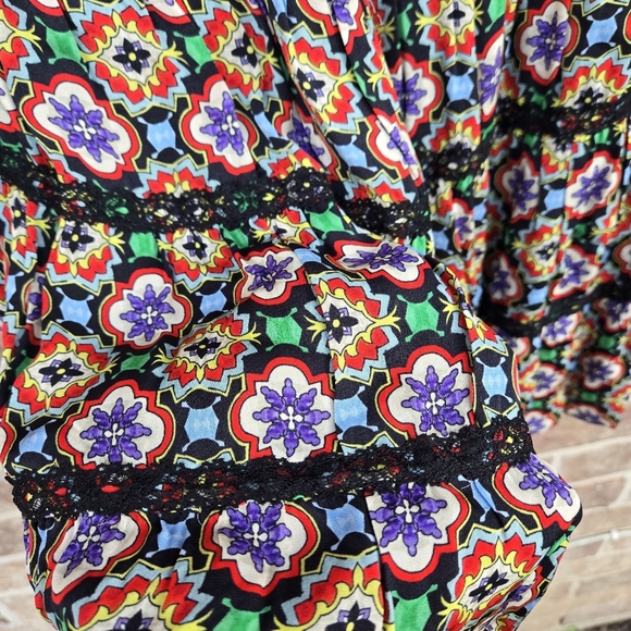 ALICE AND OLIVIA Arnette Lace-trimmed Printed Crepe De Chine Mini Dress Sz M - Picture 6 of 7